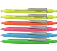 Schneider 131986 Reco Neon Edition Ballpoint Pen Recycled Plastic Awarded with The Blue Angel Ink Colour: Blue Assorted Pack of 6