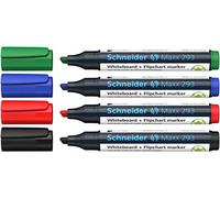 Schneider Board/ Flip Chart Marker 293 4 Pack of Black, Red, Blue, Green, Refillable 1 + 4 mm