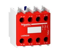 Schneider Electric, Auxiliary contact block, TeSys D, 2NO + 2NC, front mounting, screw terminals, red front face, LADN22S
