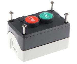 Schneider Electric Control station, plastic, dark grey lid, 2 flush push buttons Ø22, marked START STOP, 1 NO + 1 NC