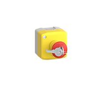 Schneider Electric Control station, plastic, yellow lid, 1 red mushroom push button Ø40, key release, 1 NO + 2 NC