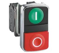 Schneider Electric Double-headed push button head, Harmony XB4, metal, 22 mm, 1 green flush marked I, 1 red flush marked O