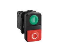 Schneider Electric Harmony XB5 - ON/OFF Push Button Switch, Plastic, Green Flush Marked I, Red Projecting Marked O, 1NO + 1NC, 22 mm Mount, XB5AL73415