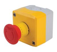 Schneider Electric - Harmony XALD Control Station, Plastic, Yellow Lid, 1 Red Mushroom Push Button 40, Turn to Release, 1 NC, XALK178
