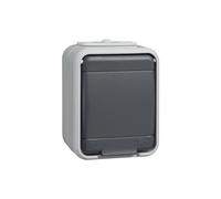 Schneider Electric Elso 445009 Socket Hinged Lid 16A AquaTop Plug-In Terminal, Protective Contact Socket, Light/Basalt Grey