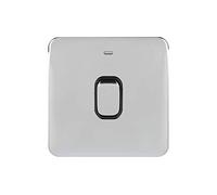 Schneider Electric GGBL2011BPC Lisse Screwless Deco, Single Light Switch with Neon Indicator, Double Pole, Polished Chrome with Black Insert, 20 AX