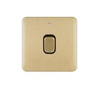 Schneider Electric GGBL2011BSBS Lisse Screwless Deco 20AX DP Switch w/LED Ind Bsb, 240 V, Satin Brass, 1 gang