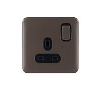 Schneider LSD 1G 13A Double Pole Switched Socket Black Insert - Mocha Bronze - GGBL3010DBMB