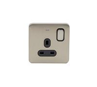 Schneider Electric GGBL3011DBSS Lisse Screwless Deco, Switched Single Power Socket, Double Pole with Neon Indicator, Stainless Steel with Black Insert, 13 A