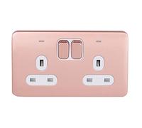 Schneider Electric GGBL3021DWLCS Lisse Screwless Deco, Switched Double Power Socket, Double Pole with Neon Indicator, Light Copper with White Insert, 13 A