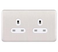 Schneider Electric GGBL3060WSSS Schneider Electric Lisse Screwless Deco 2G 13A Unswitched Socket WSS, 240 V, Stainless Steel/White