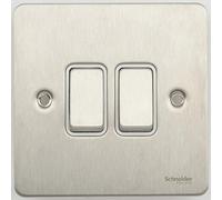 Schneider Electric GU1222WSS Ultimate Flat Plate, Stainless Steel with White Insert, Double, 2 Way Light Switch, 16 AX