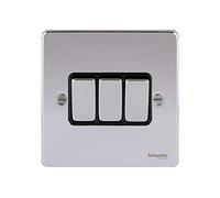 Schneider Electric GU1532BPC Ultimate Low Profile Polished Chrome Black Insert 3 Gang 2 Way 16AX Plate Switch