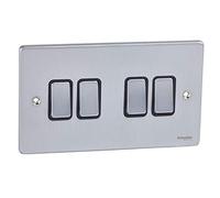 Schneider Electric GU1542BPC Ultimate Low Profile Polished Chrome Black Insert 4 Gang 2 Way 16AX Plate Switch