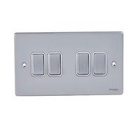 Schneider Electric GU1542WBC Ultimate Low Profile Brushed Chrome White Insert 4 Gang 2 Way 16AX Plate Switch