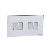 Schneider Electric GU1542WPC Ultimate Low Profile polished chrome White insert 4 gang 2 way 16AX plate switch