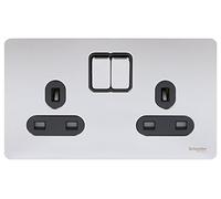 Schneider USFP 13A SP 2G Switched Socket Black Insert - Polished Chrome - GU3420BPC
