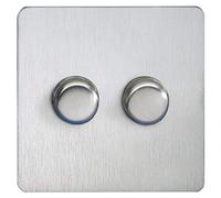 Schneider Electric GU6422CSS Ultimate Screwless Flat Plate, Stainless Steel, Double 2 Way Dimmer Light Switch, Main and Low Voltage, 250 W/VA