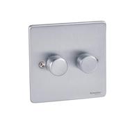 Schneider Electric GU6522CBC Ultimate Low Profile Brushed Chrome 2 Gang 2 Way 250W/VA Mains & LV dimmer