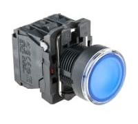 Schneider Electric Harmony XB5 - Illuminated Push Button Switch, Plastic, Spring Return, 1NO + 1NC, 24V AC/DC, 22mm Mount, Flush Operator Profile, XB5AW36B5, Blue