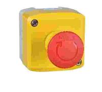 Schneider Electric - Harmony XALD Control Station, Plastic, Yellow Lid, 1 Red Mushroom Push Button 40, Turn to Release, 1 NC, XALK178