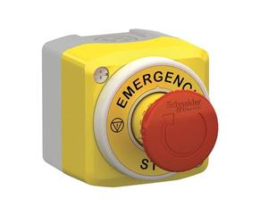 Schneider Electric - Harmony XALK Control station, Plastic, Yellow Lid, 1 E-stop Push Button Ø40, Turn To Release, Illum Ring White/Red Fixed, 1NO 2NC, 24V AC/DC, XALK178W3B140G