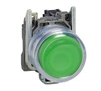 Schneider Electric Harmony XB4 - Booted Push Button Switch, Metal, Spring Return, 1NO, 22 mm Mount, Unmarked, Projecting Operator Profile, XB4BP31, Green