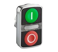 Schneider Electric Harmony XB4, Illuminated double-headed push button head,metal, Ø22, 1 green flush marked I, 1 pilot light, 1 red flush marked O