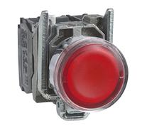 Schneider Electric Harmony XB4 - Illuminated Push Button Switch, Metal, Spring Return, 1NO + 1NC, 110…120 V AC, 22 mm Mount, Flush Operator Profile, XB4BW34G5, Red