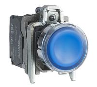 Schneider Electric Harmony XB4 - Illuminated Push Button Switch, Metal, Spring Return, 1NO + 1NC, 230…240 V AC, 22 mm Mount, Flush Operator Profile, XB4BW36M5, Blue
