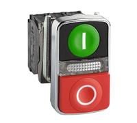 Schneider Electric Harmony XB4 - ON/OFF Illuminated Push Button Switch, Metal, Green Flush Marked I, Middle Pilot Light, Red Projecting Marked O, 1NO + 1NC, 240 V AC, 22 mm Mount, XB4BW73731M5