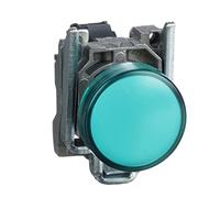 Schneider Electric Harmony XB4 - Pilot Indicator Light, Metal, Plain Lens, Integral LED, Industrial Control, 24 V AC/DC, XB4BVB3, Green