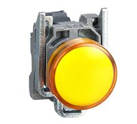 Schneider Electric Harmony XB4 - Pilot Indicator Light, Metal, Plain Lens, Integral LED, Industrial Control, 110…120 V AC, XB4BVG5, Orange