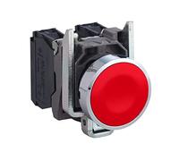 Schneider Electric Harmony XB4, Push button, metal, flush, red, Ø22, spring return, unmarked, 1 NO + 1 NC