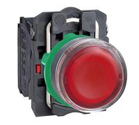 Schneider Electric Harmony XB5 - Illuminated Push Button Switch, Plastic, Spring Return, 1NO + 1NC, 230…240 V AC, 22 mm Mount, Flush Operator Profile, XB5AW34M5, Red