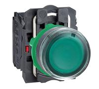 Schneider Electric Harmony XB5 - Illuminated Push Button Switch, Plastic, Spring Return, 1NO + 1NC, 24 V AC/DC, 22 mm Mount, Flush Operator Profile, XB5AW33B5, Green