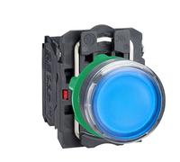 Schneider Electric Harmony XB5 - Illuminated Push Button Switch, Plastic, Spring Return, 1NO + 1NC, 24V AC/DC, 22mm Mount, Flush Operator Profile, XB5AW36B5, Blue