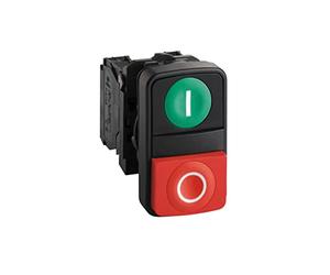 Schneider Electric Harmony XB5 - ON/OFF Push Button Switch, Plastic, Green Flush Marked I, Red Projecting Marked O, 1NO + 1NC, 22 mm Mount, XB5AL73415