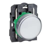 Schneider Electric Harmony XB5 - Pilot Indicator Light, Plastic, Plain Lens, Integral LED, Industrial Control, 22 mm Mount, 230…240 V AC, XB5AVM1, White