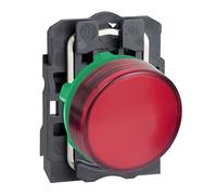Schneider Electric Harmony XB5 - Pilot Indicator Light, Plastic, Plain Lens, Integral LED, Industrial Control, 22 mm Mount, 230…240 V AC, XB5AVM4, Red