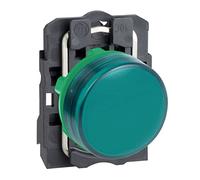 Schneider Electric Harmony XB5 - Pilot Indicator Light, Plastic, Plain Lens, Integral LED, Industrial Control, 22 mm Mount, 24 V AC/DC, XB5AVB3, Green