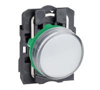 Schneider Electric Harmony XB5 - Pilot Indicator Light, Plastic, Plain Lens, Integral LED, Industrial Control, 22 mm Mount, 110…120 V AC, XB5AVG1, White