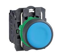 Schneider Electric Harmony XB5 - Push Button Switch, Plastic, Spring Return, 1NO, 22 mm Mount, Unmarked, Flush Operator Profile, XB5AA61, Blue