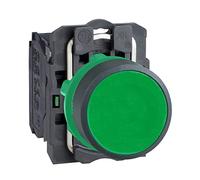 Schneider Electric Harmony XB5 - Push Button Switch, Plastic, Spring Return, 1NO, 22 mm Mount, Unmarked, Flush Operator Profile, XB5AA31, Green