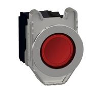 Schneider Electric Illuminated push button, Harmony XB4, metal, red flush mounted, 30mm, universal LED, plain lens, 1NO + 1NC, 120V AC
