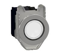 Schneider Electric Illuminated push button, Harmony XB4, metal, white flush mounted, 30mm, universal LED, plain lens, 1NO + 1NC, 24V AC DC