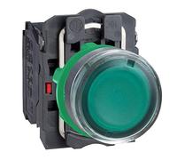 Schneider Electric Illuminated push button, Harmony XB5, plastic, green flush, 22mm, universal LED, plain lens, 2NO, 24V AC DC