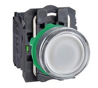 Schneider Electric Illuminated push button, Harmony XB5, plastic, white flush, 22mm, universal LED, plain lens, 1NO + 1NC, 230...240V AC
