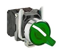 Schneider Electric Illuminated selector switch, Harmony XB4, metal, green handle, 22mm, universal LED, 2 positions, 1NO + 1NC, 110...120V AC