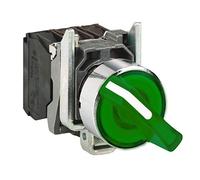 Schneider Electric Illuminated selector switch, Harmony XB4, metal, green handle, 22mm, universal LED, 3 positions, 1NO + 1NC, 110...120V AC